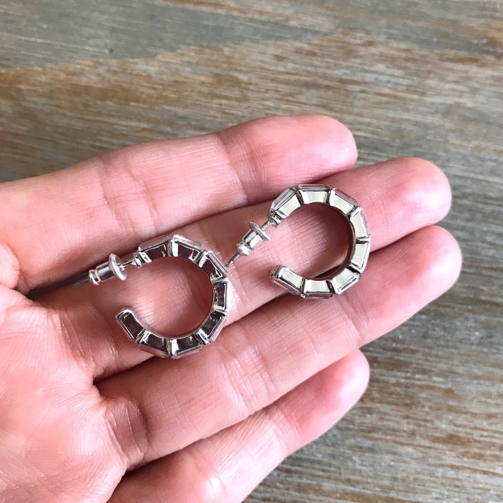 Small Silver Hoops, Earrings with Stones- NWT